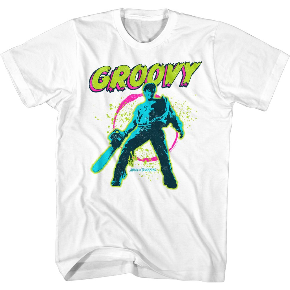 Army Of Darkness-groovy-white Adult S/s Tshirt