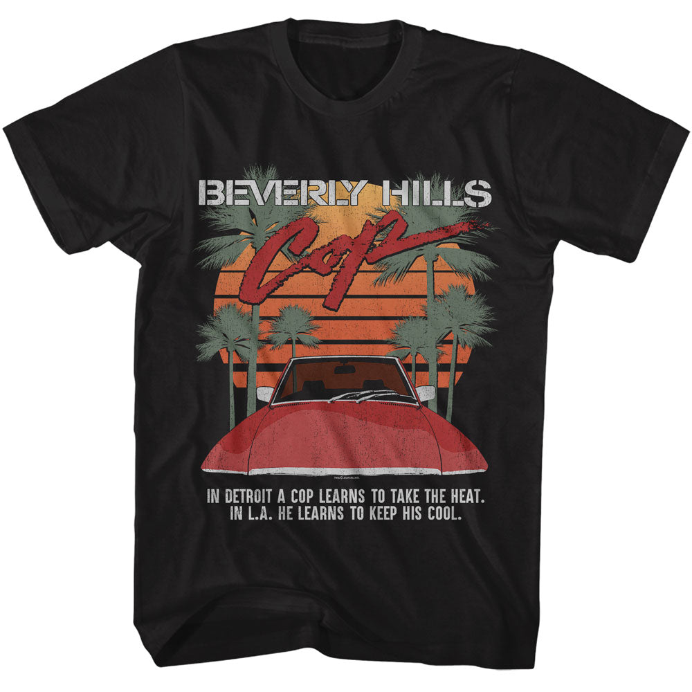 Beverly Hills Cop-bhc Palms And Sun-black Adult S/s Tshirt