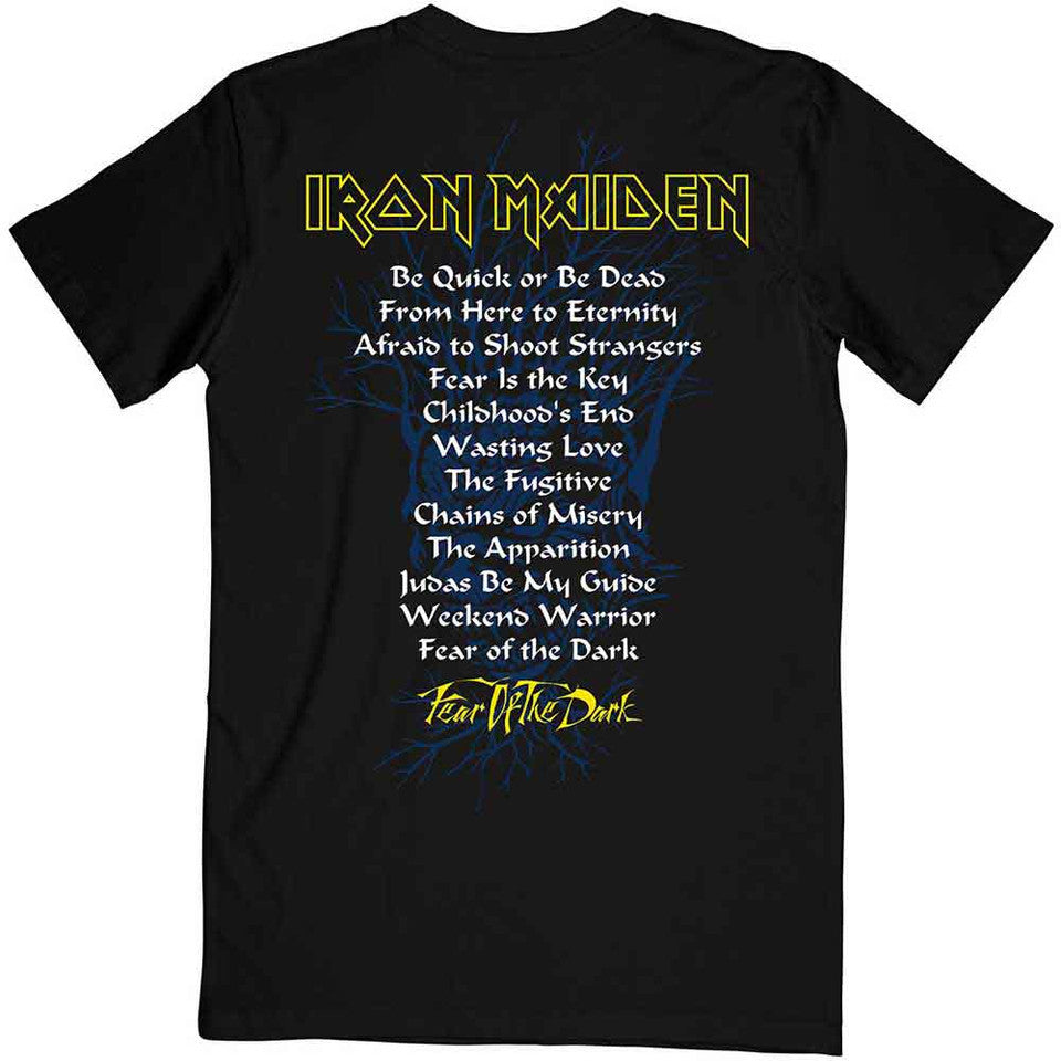 Iron Maiden Unisex T-Shirt: Fear of the Dark Album Track listing (Black) (Back Print)