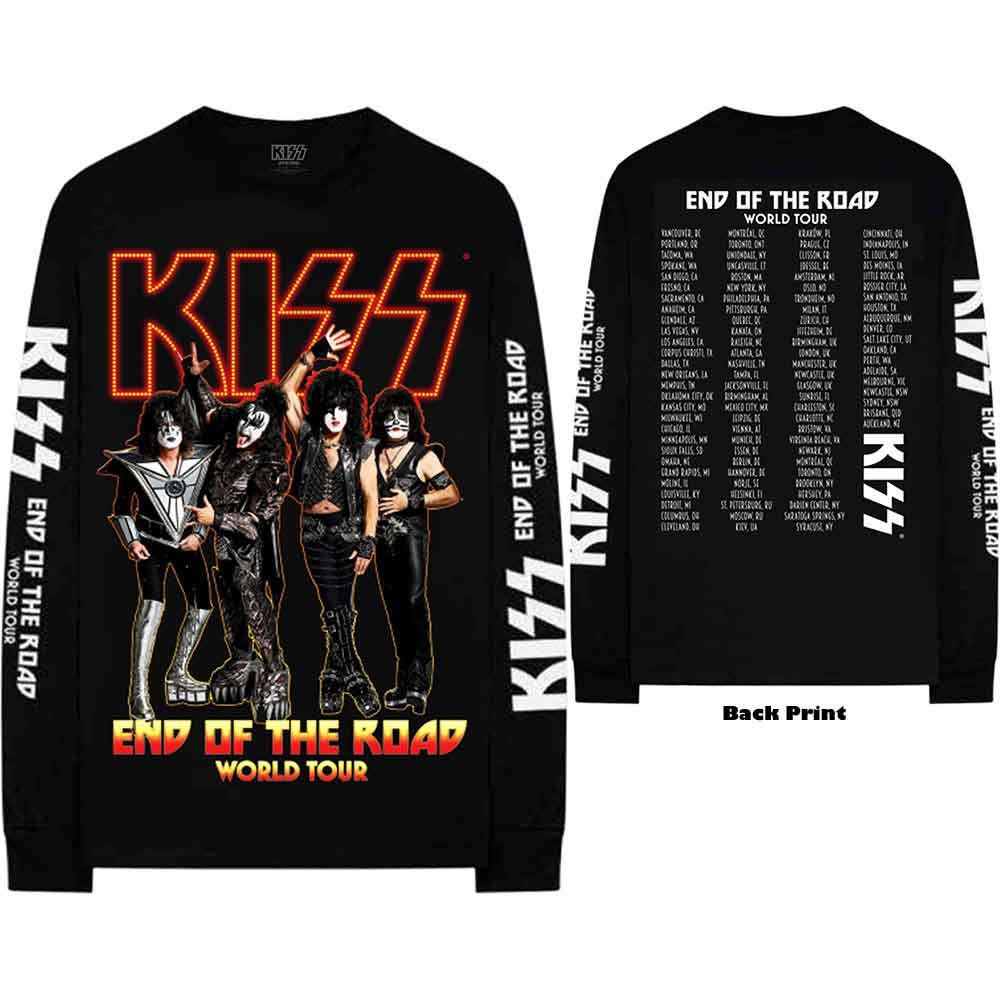 KISS Unisex Long Sleeve T-Shirt: End Of The Road Tour (Black) (Ex-Tour & Back & Sleeve Print)
