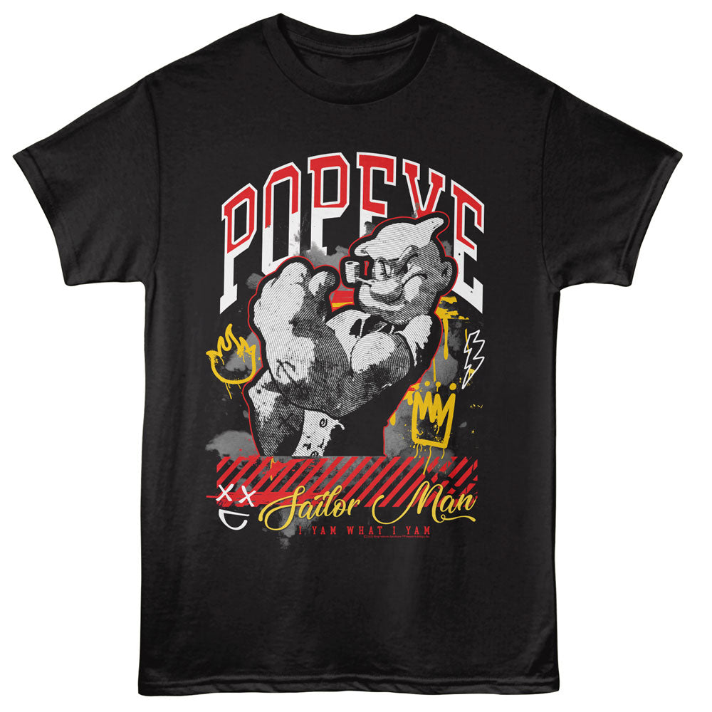 Popeye-popeye Sailor Man Graffiti-black Adult S/s Tshirt