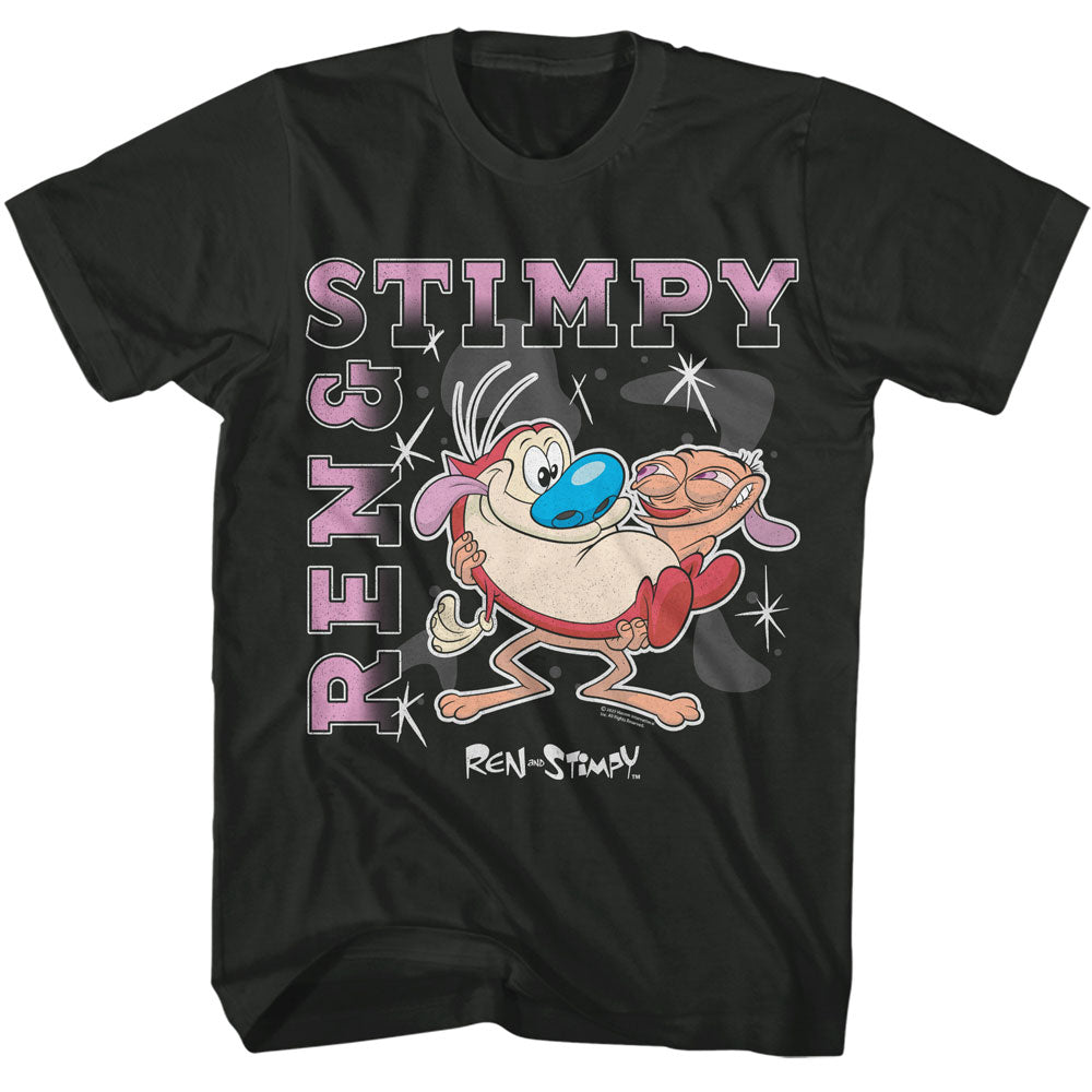 Ren And Stimpy-ren And Stimpy Gradient Text Shapes Sparkles-smoke Adult S/s Tshirt