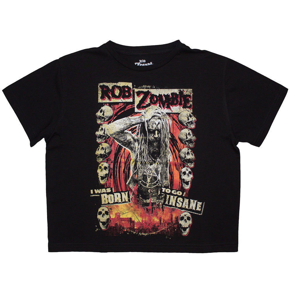Rob Zombie Ladies Crop Top: Born To Go Insane (Black)