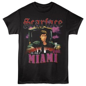 Scarface-scarface King Of Miami-black Adult S/s Tshirt