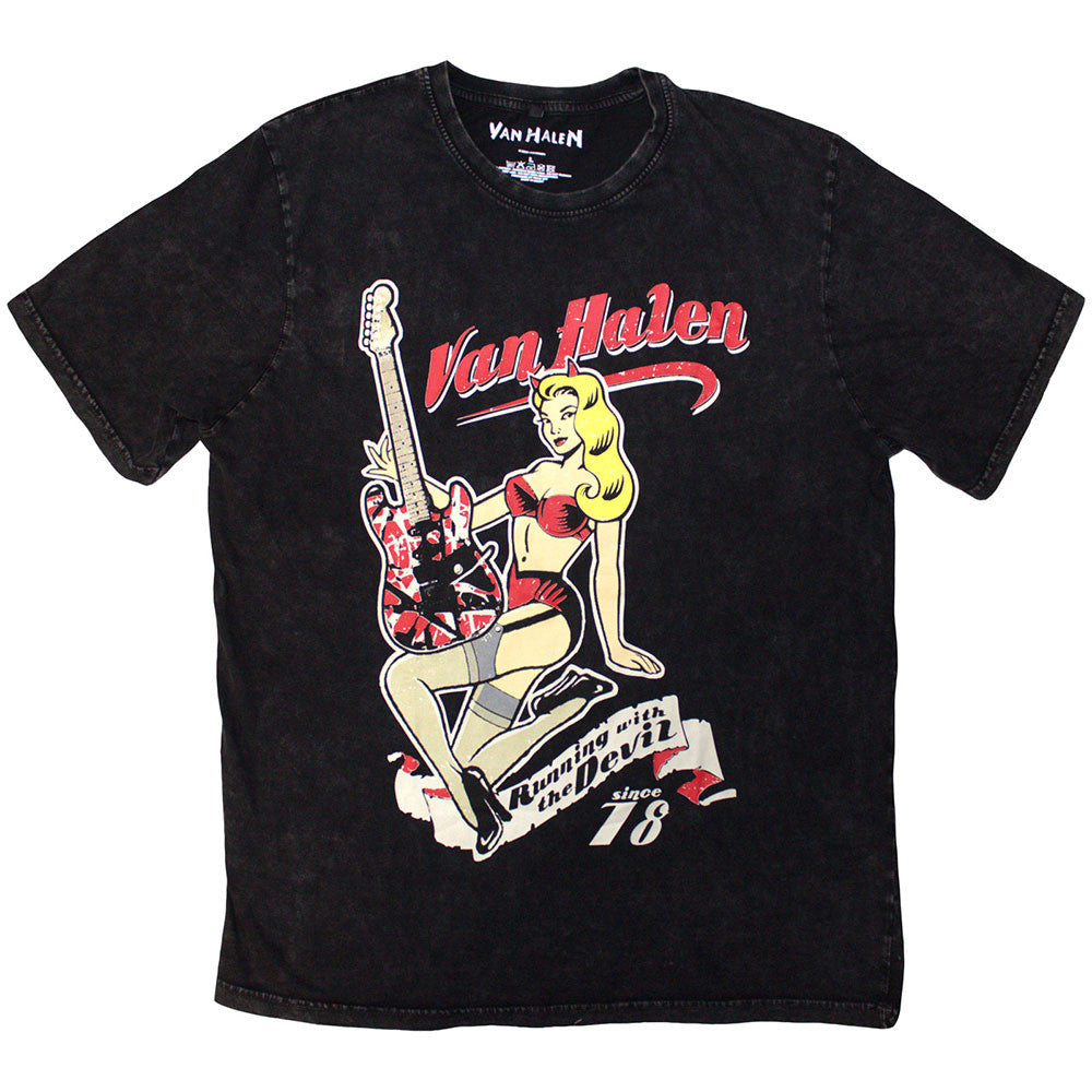 Van Halen Unisex Stone Wash T-Shirt: Running With The Devil (Black)