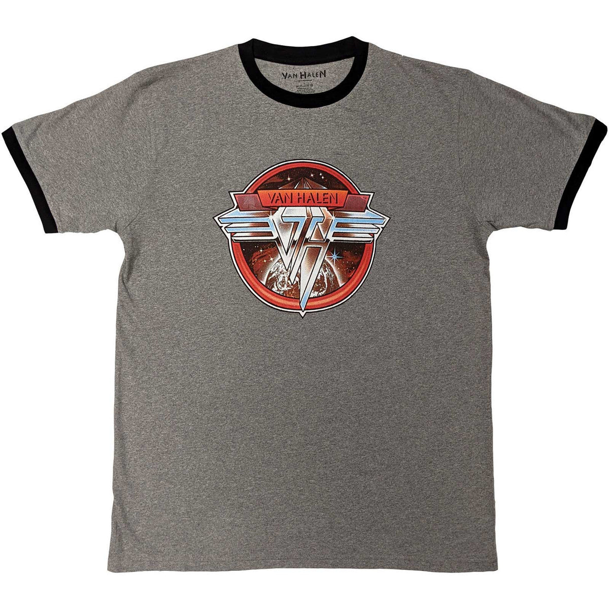 Van Halen Unisex Ringer T-Shirt: Circle Logo (Grey & Black)
